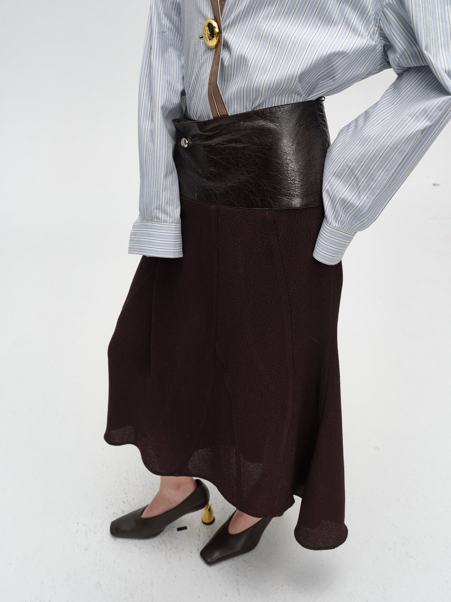 Brown Leather Patchwork Skirt