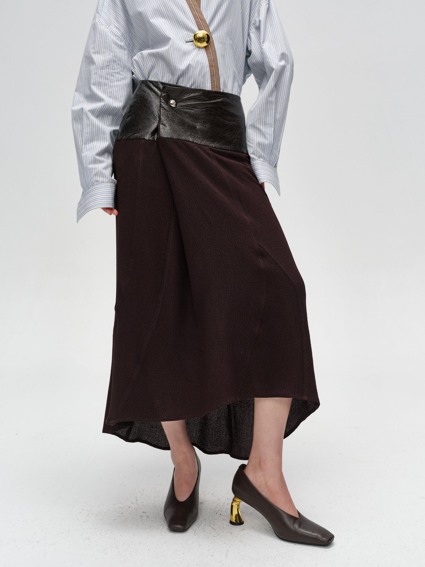 Brown Leather Patchwork Skirt