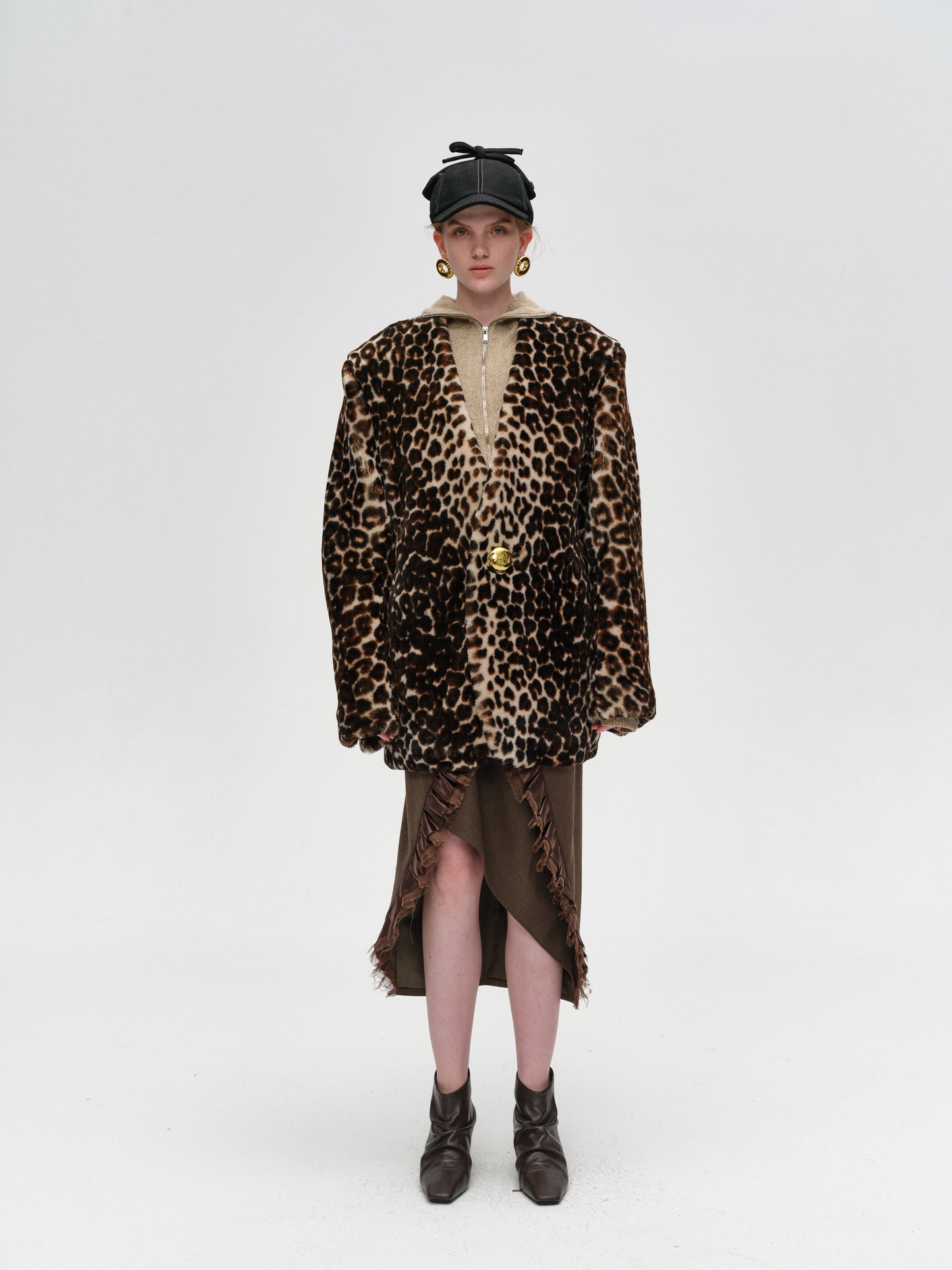 Vintage Leopard Print Fur One-Piece Coat