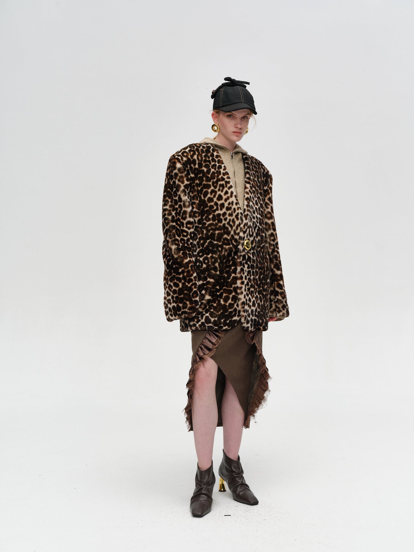 Vintage Leopard Print Fur One-Piece Coat