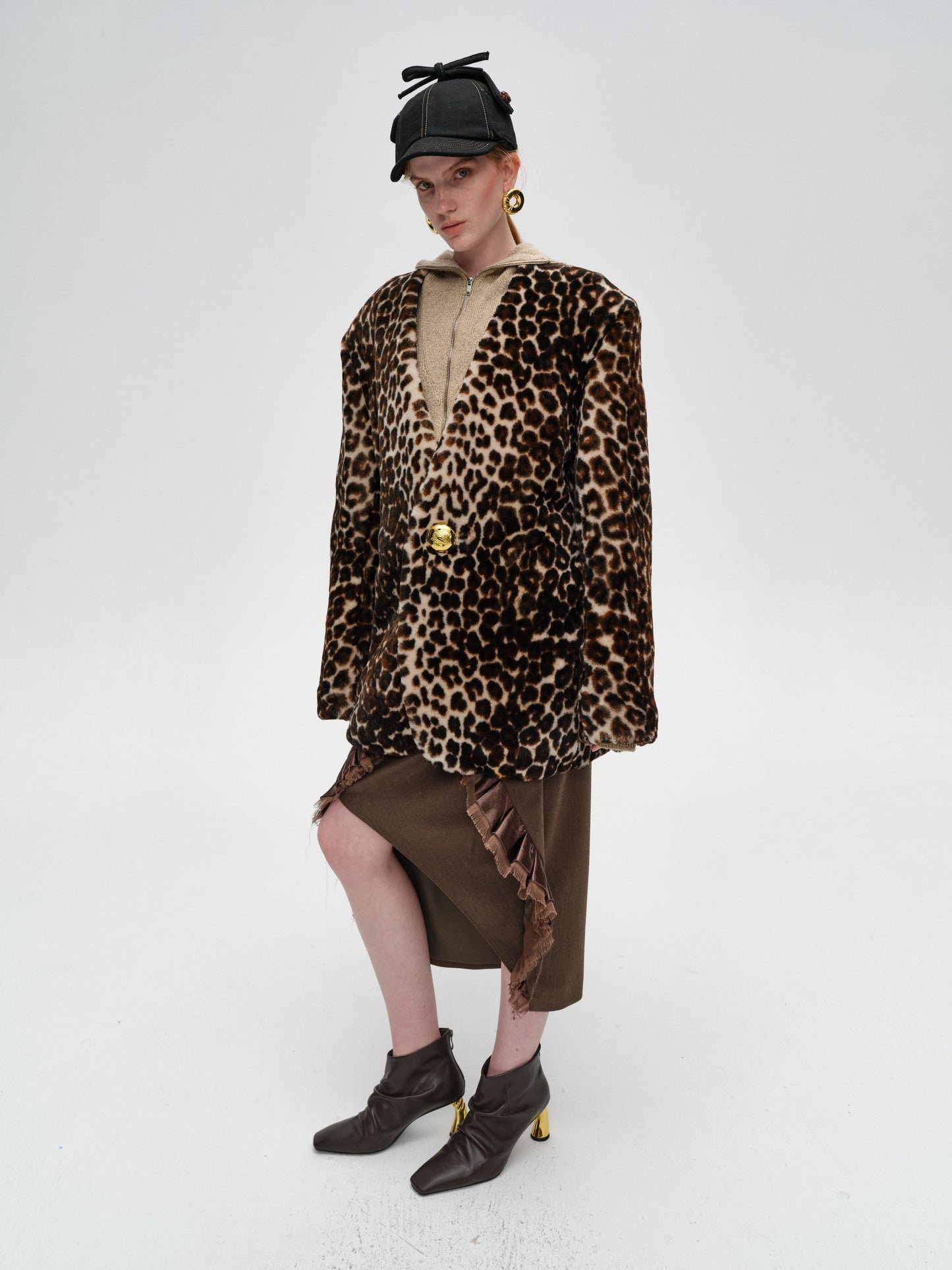 Vintage Leopard Print Fur One-Piece Coat