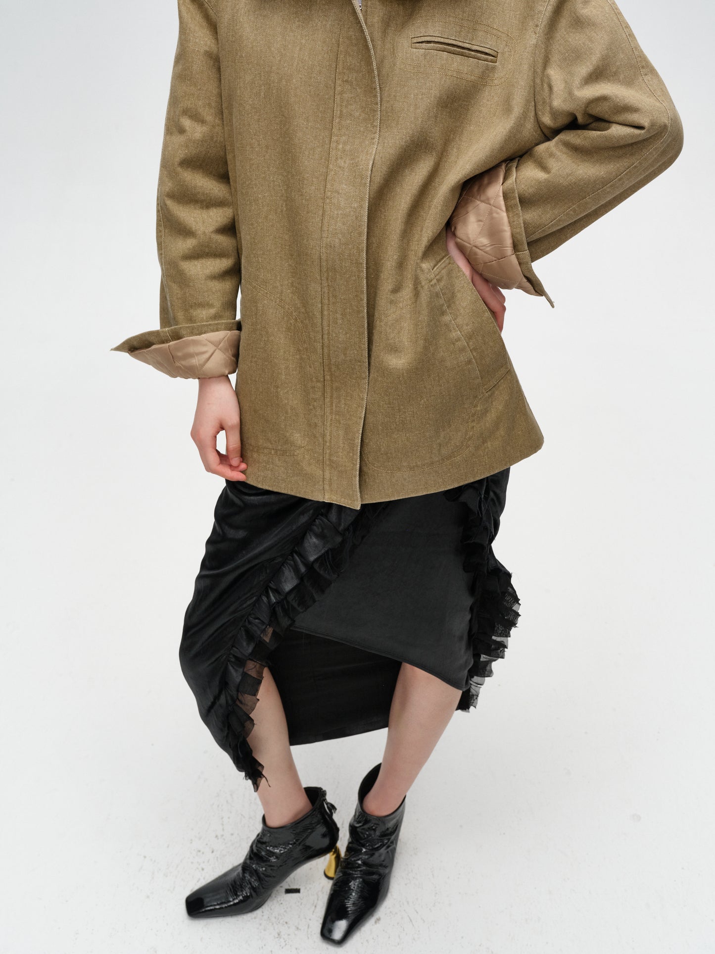 Khaki Wool Collar Minimalist Coat