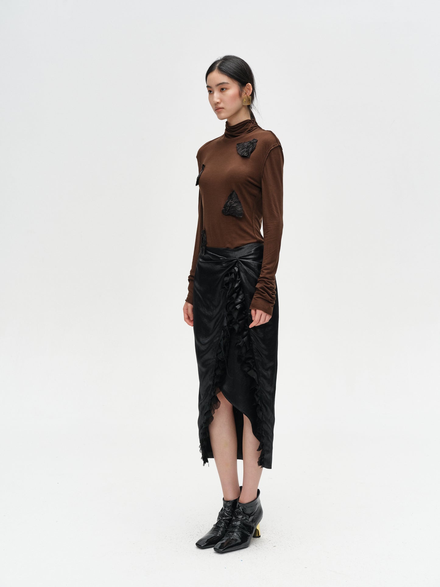 Dark Brown Hand-stitched Floral Base Top