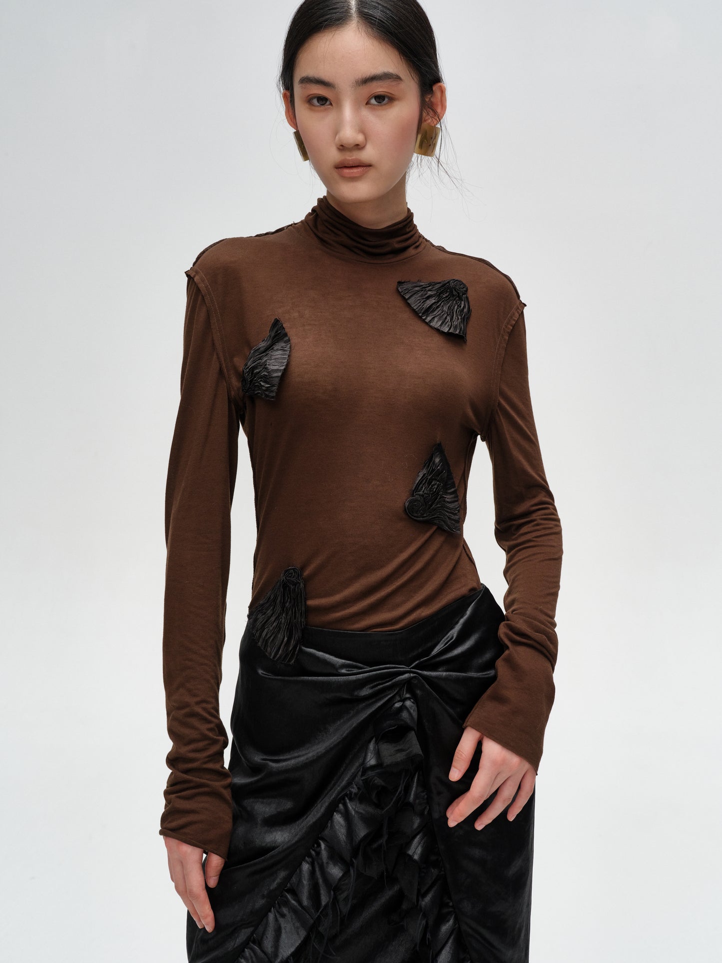 Dark Brown Hand-stitched Floral Base Top