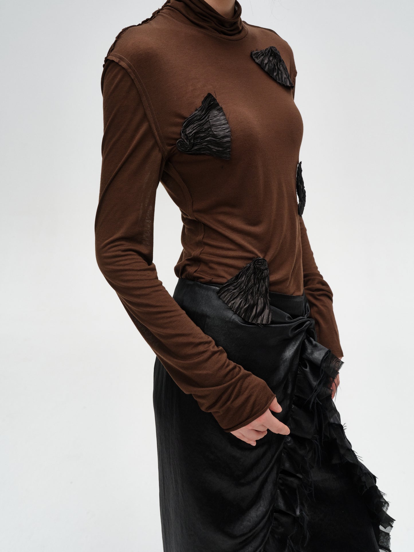 Dark Brown Hand-stitched Floral Base Top