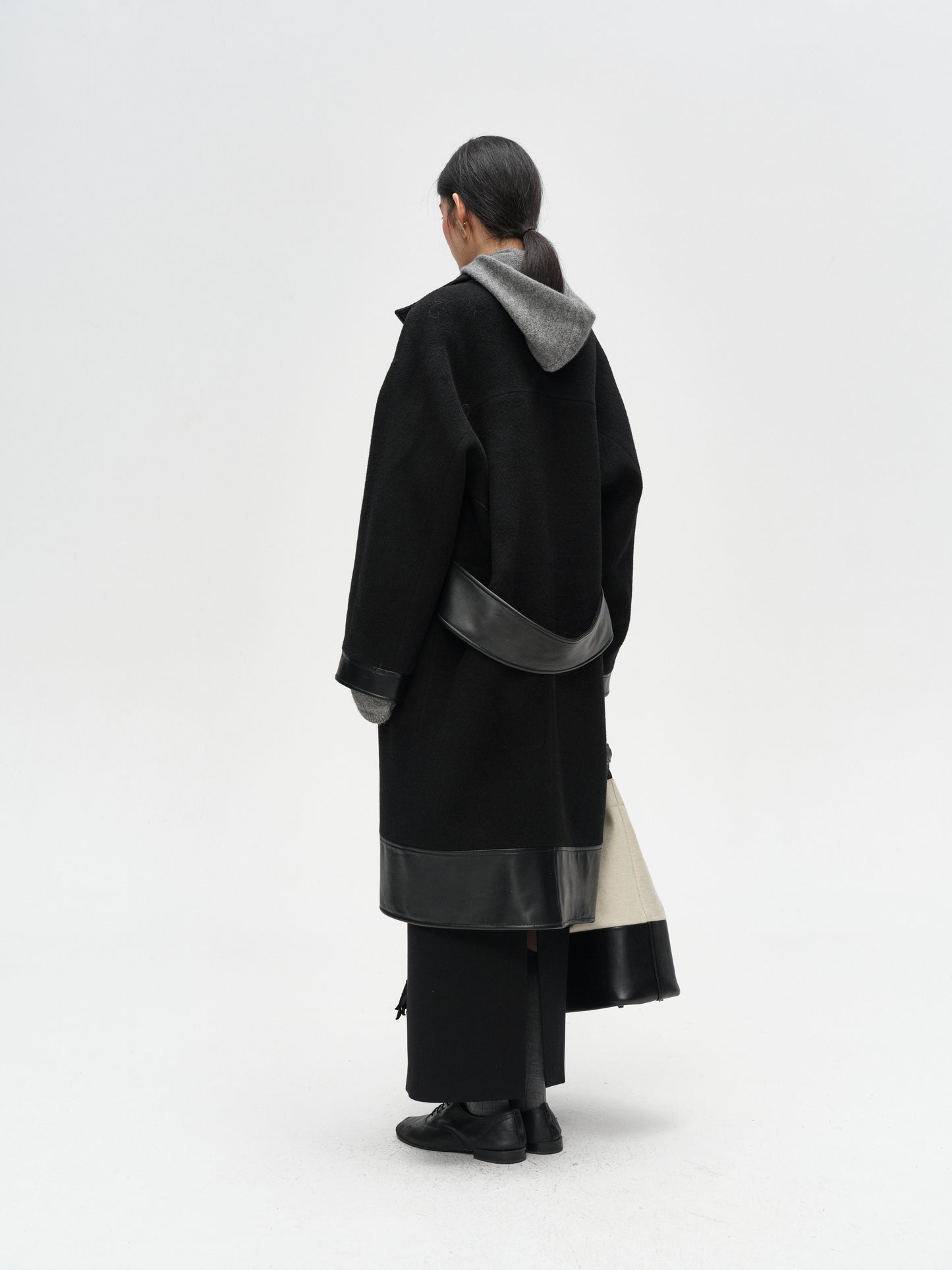 Black One-Button Lamb Wool Coat