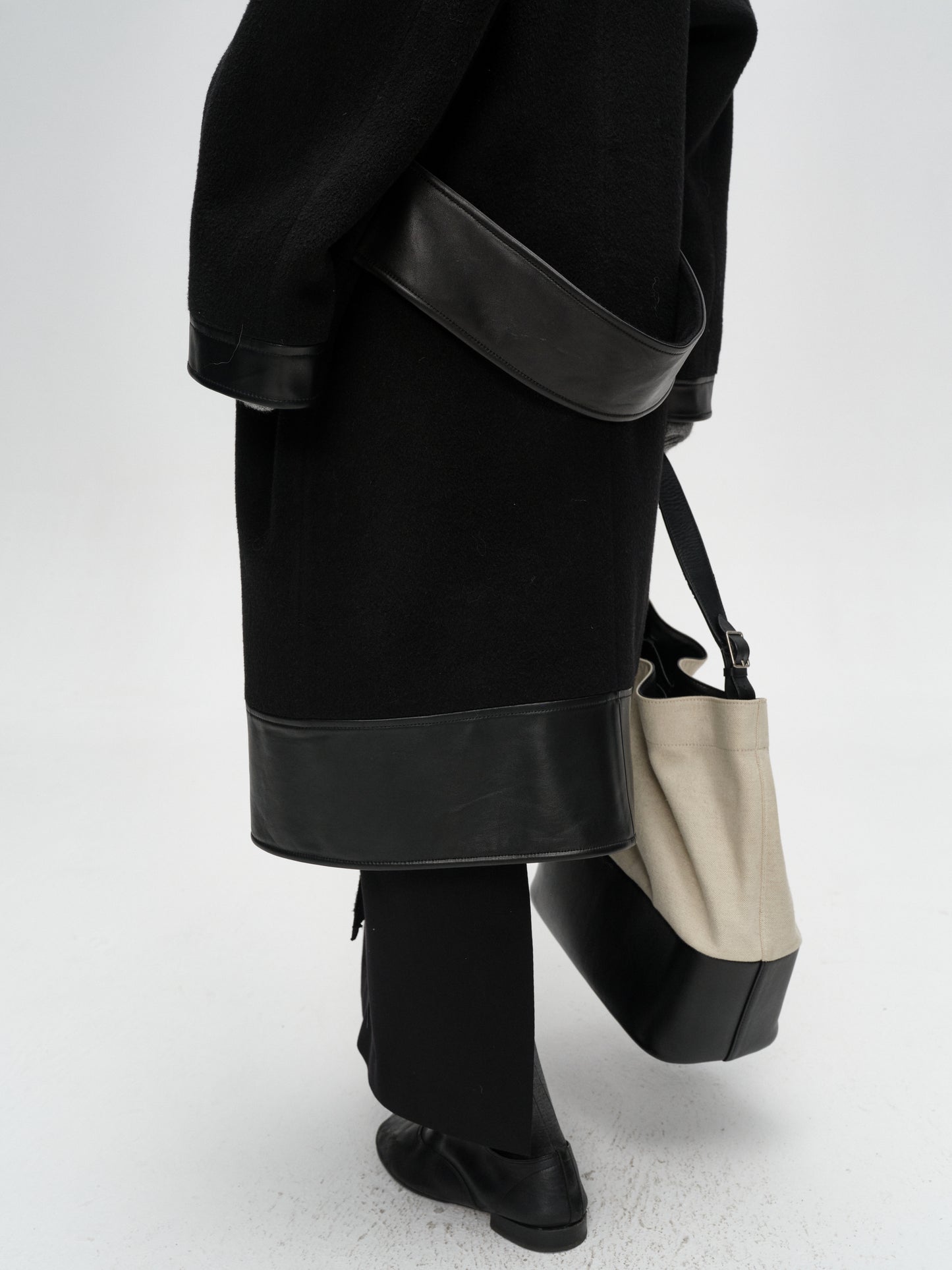 Black One-Button Lamb Wool Coat