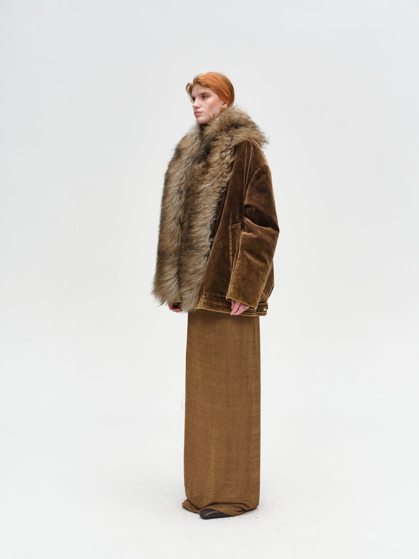 Deep Brown Vintage Fur Collar Jacket