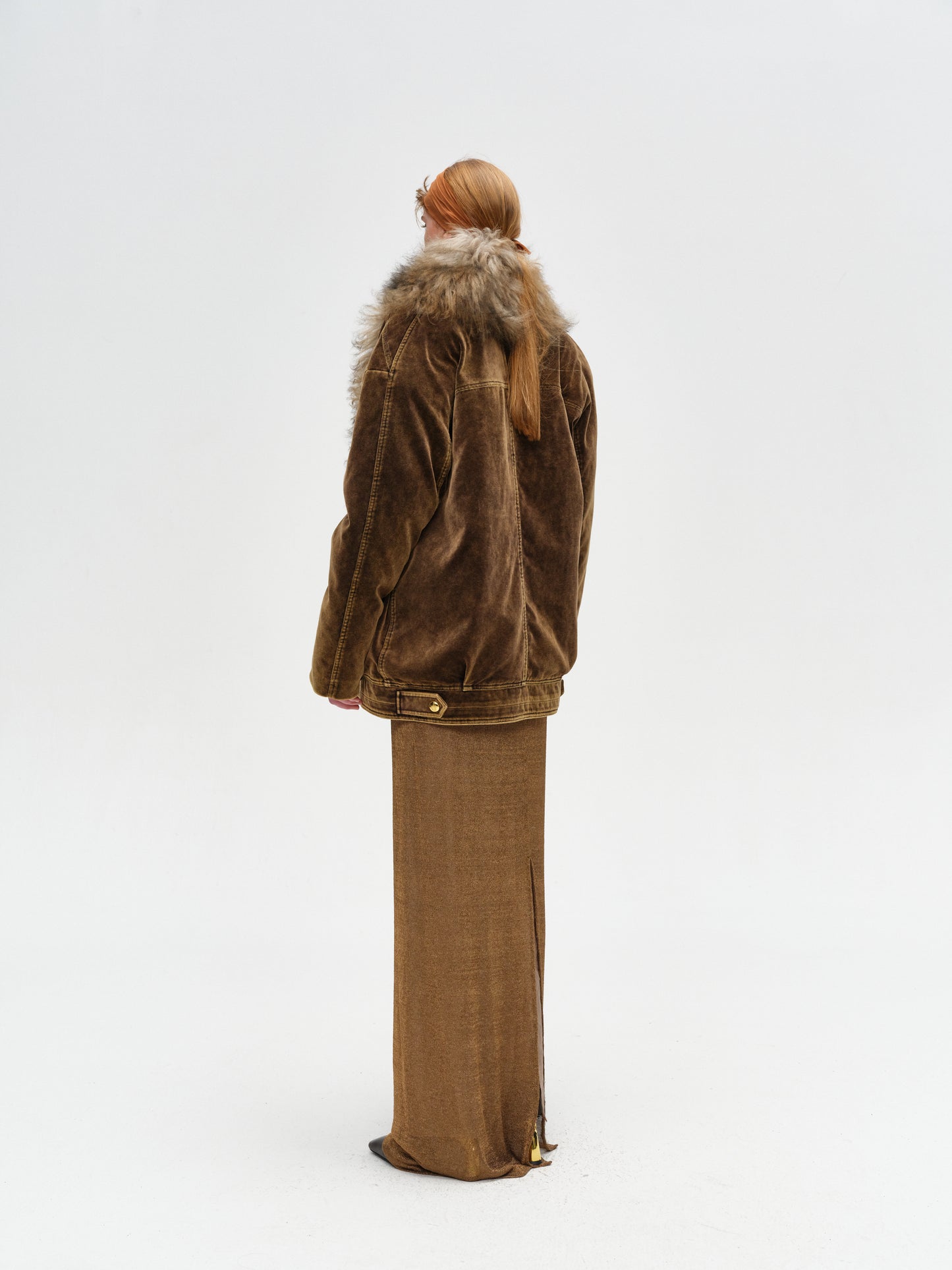 Deep Brown Vintage Fur Collar Jacket