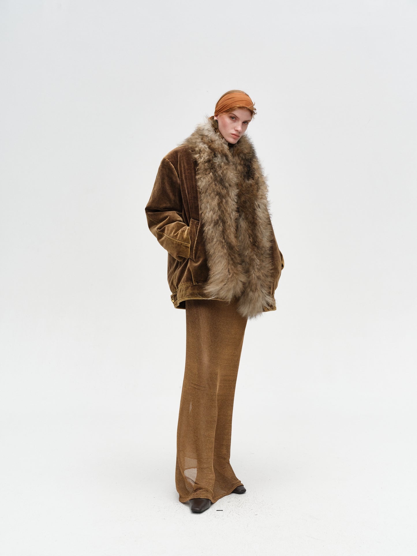 Deep Brown Vintage Fur Collar Jacket