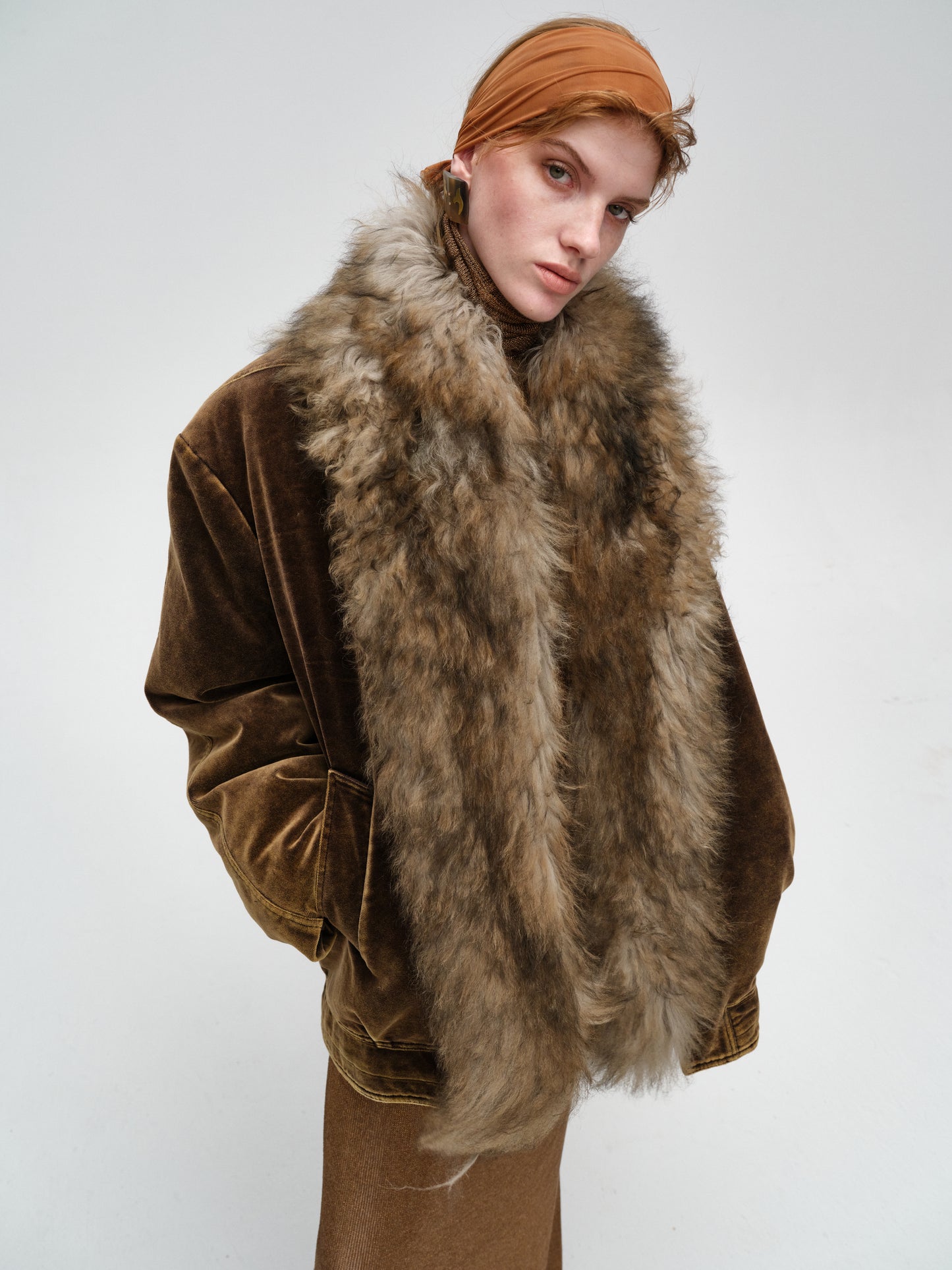 Deep Brown Vintage Fur Collar Jacket