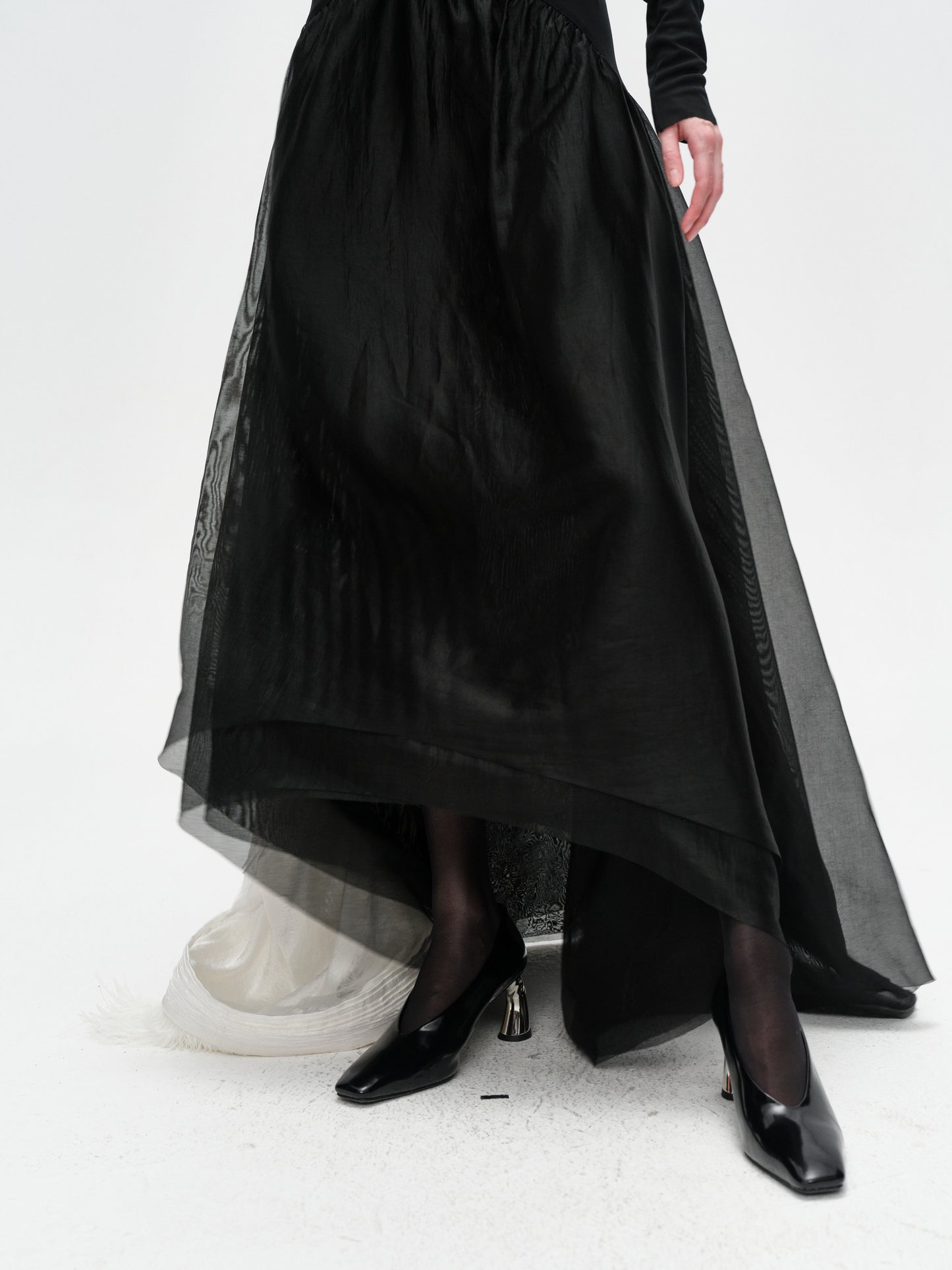 Black Turtleneck Long-Sleeve Pleated Dress