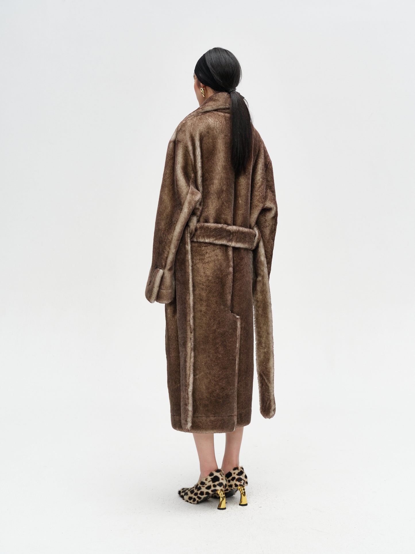 Dark Brown Retro One-Button Lamb Leather One-Piece Coat