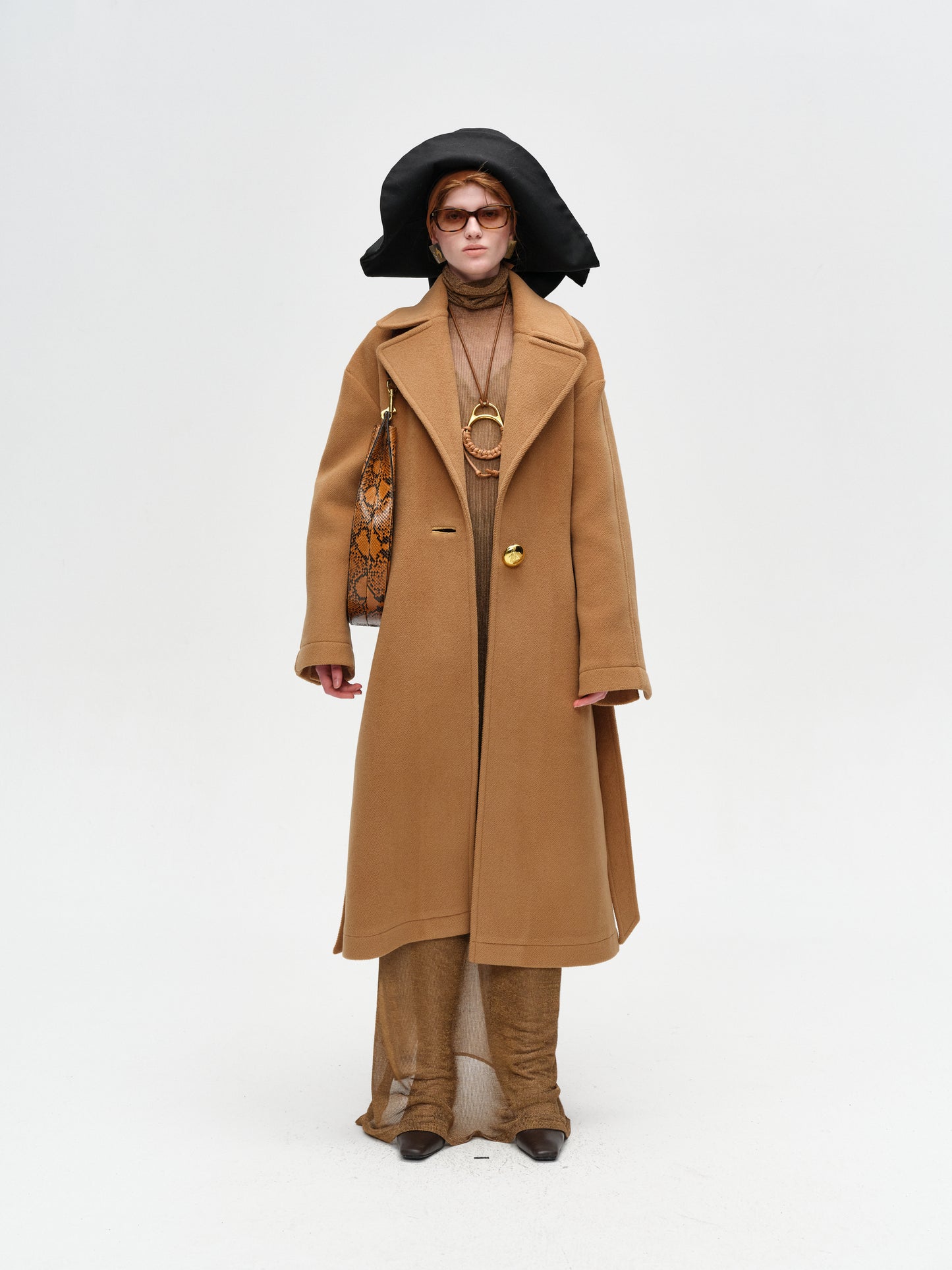 Brown One-Button Lamb Wool Coat