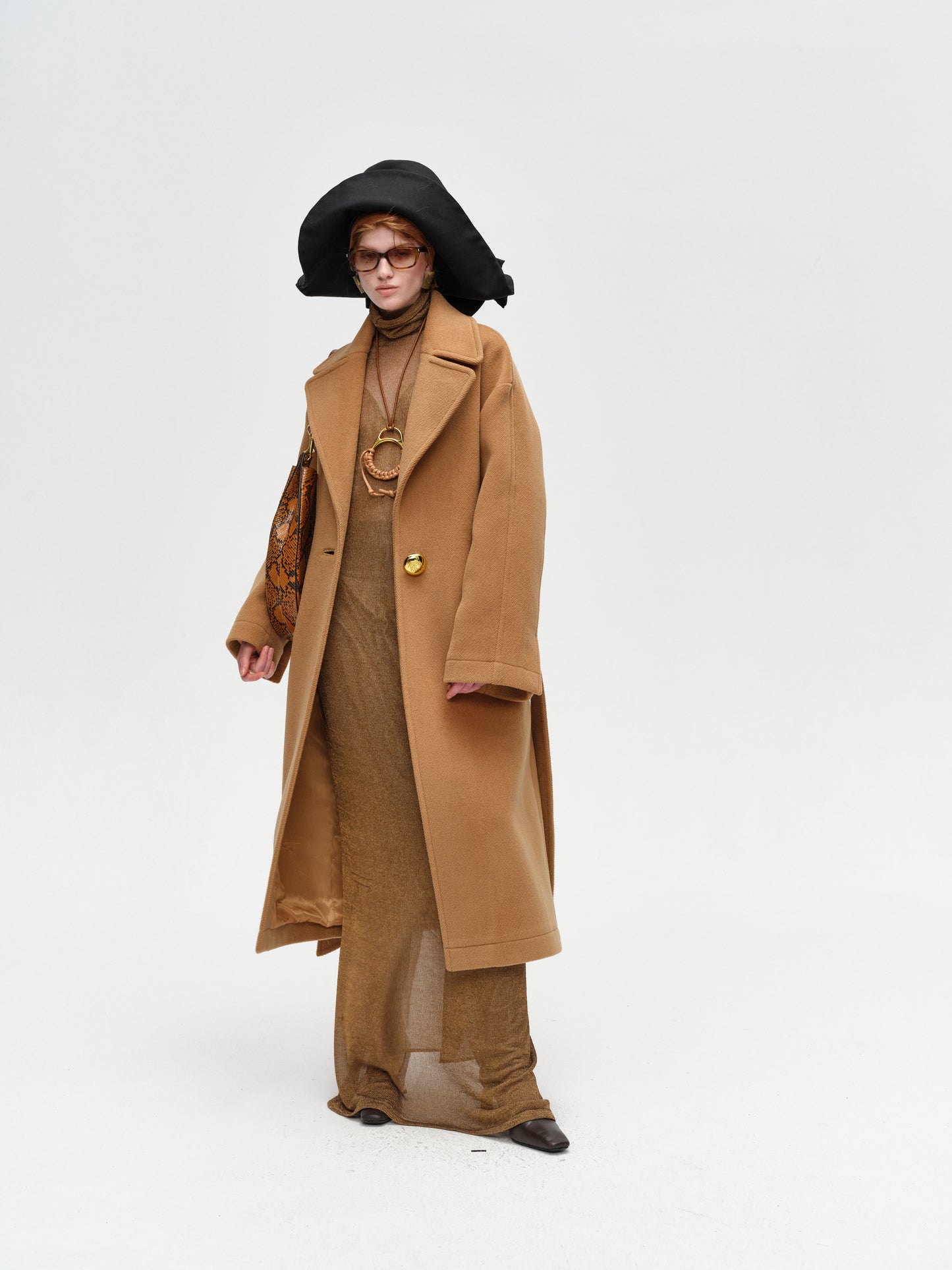 Brown One-Button Lamb Wool Coat