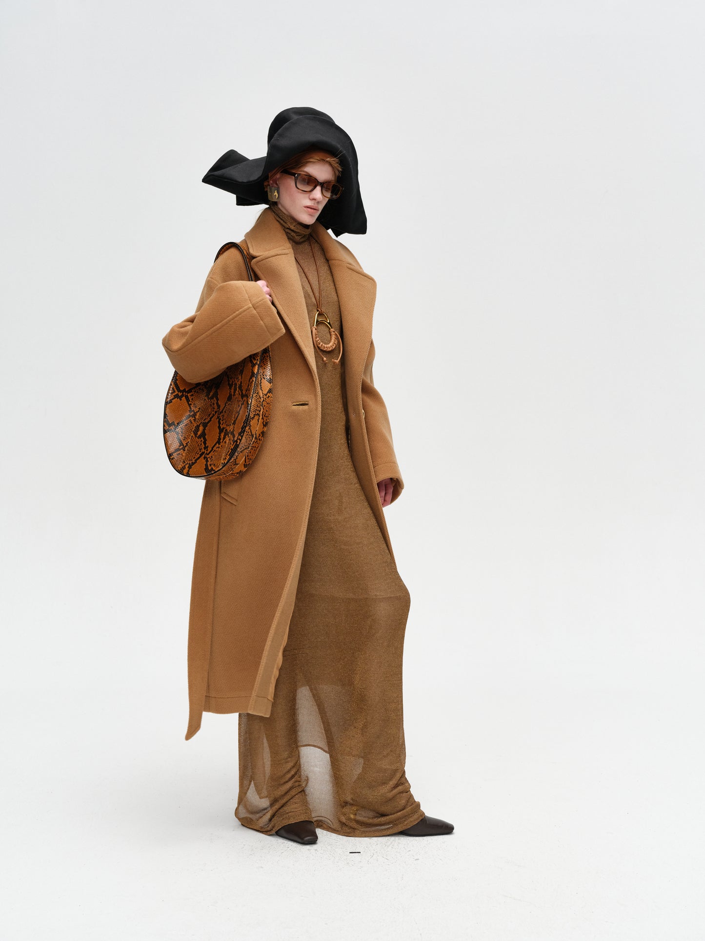 Brown One-Button Lamb Wool Coat