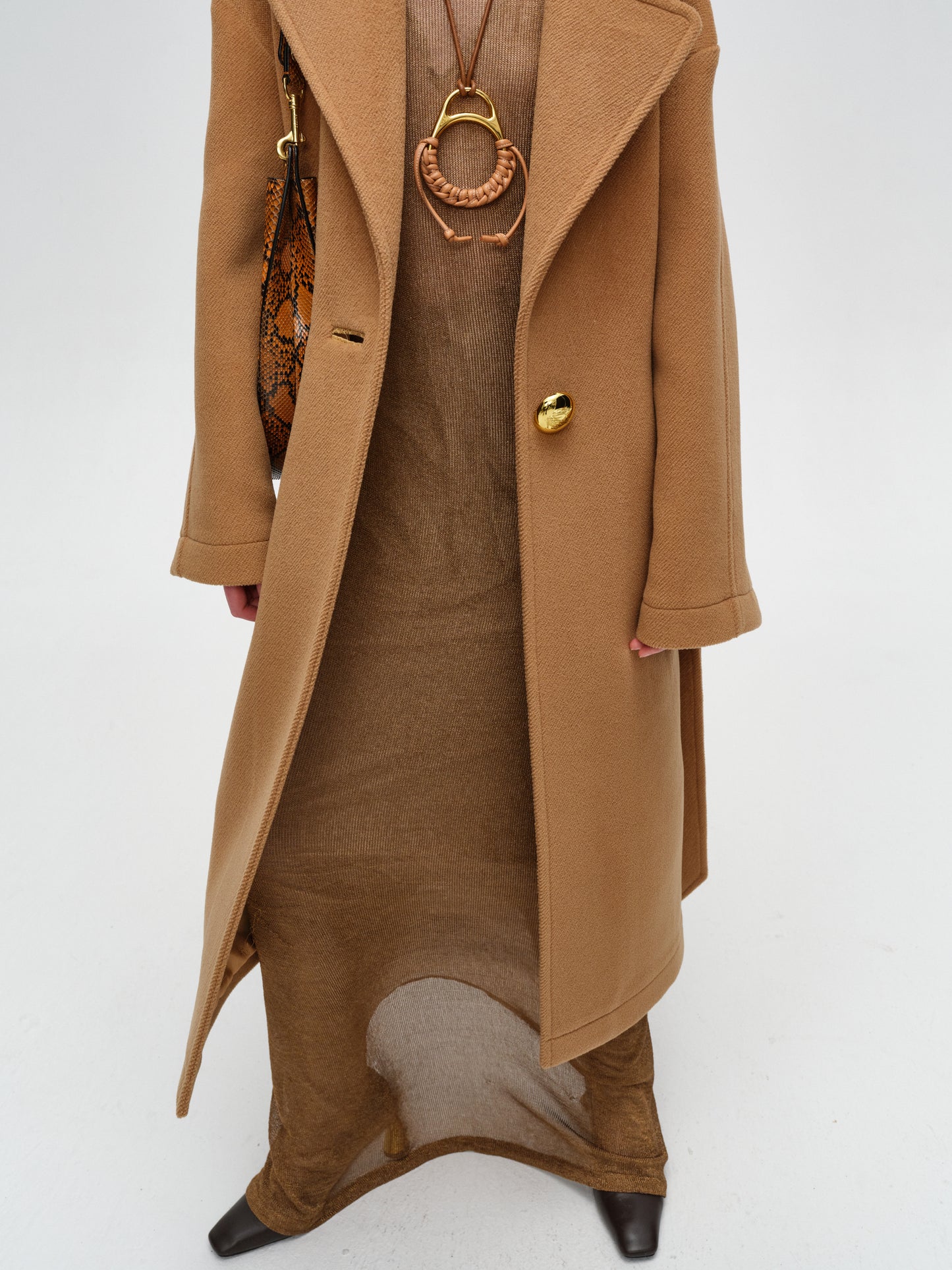 Brown One-Button Lamb Wool Coat