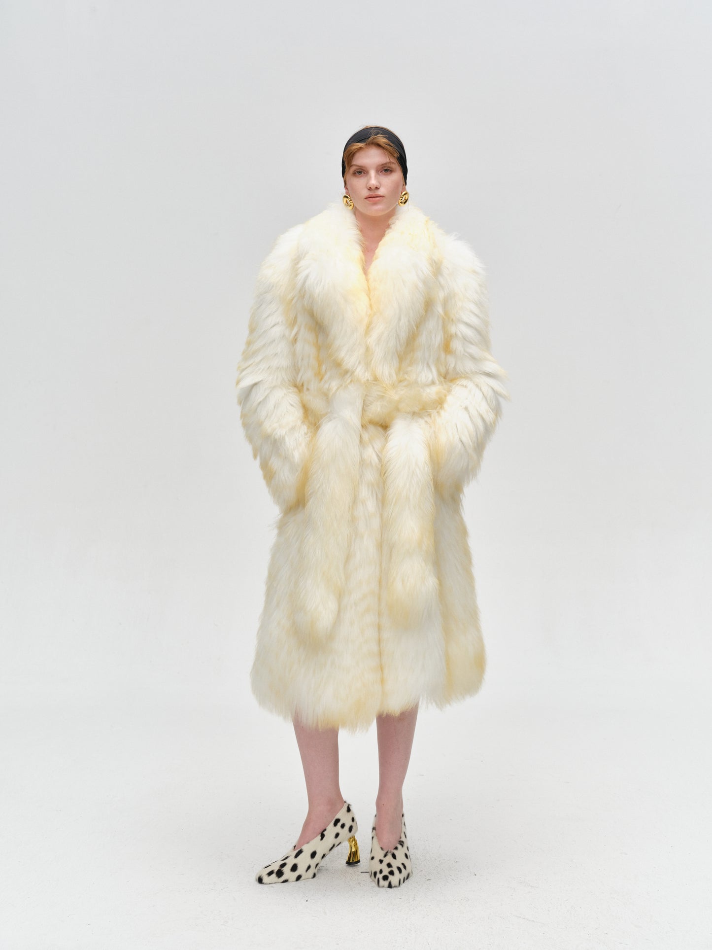 Floating Light Gold Long Lamb Leather Grass Coat