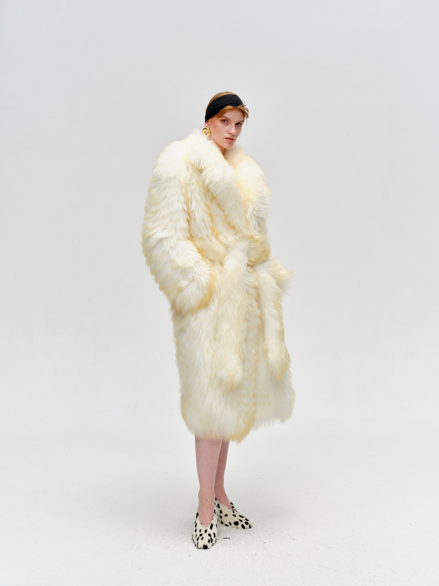 Floating Light Gold Long Lamb Leather Grass Coat