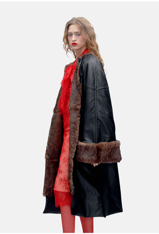 Reversible Rabbit Fur–Lined Coat