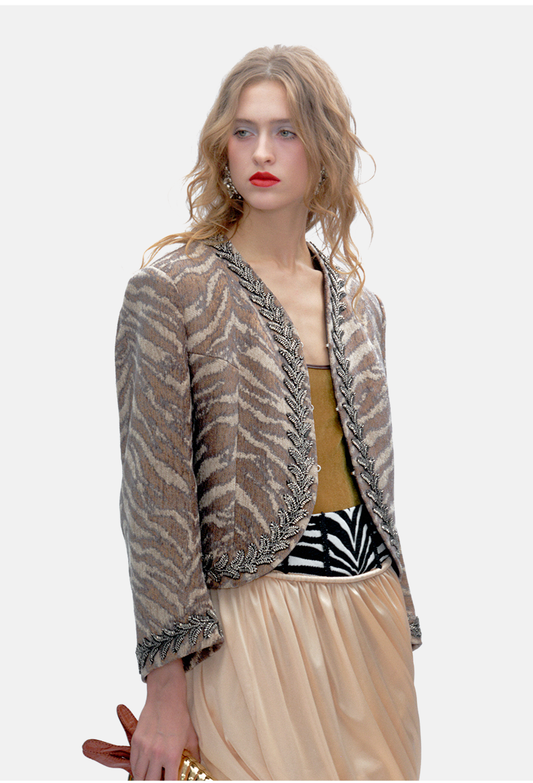 Zebra Embroidered Beaded Short Jacket (Unisex)