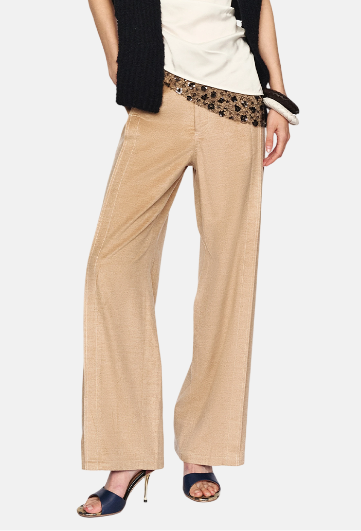 Textured Khaki Camel Wool Trousers