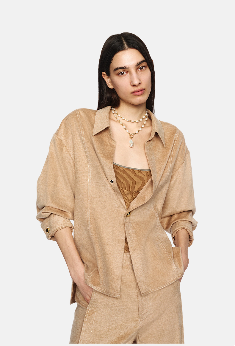 Camel Structured Wool Shirt
