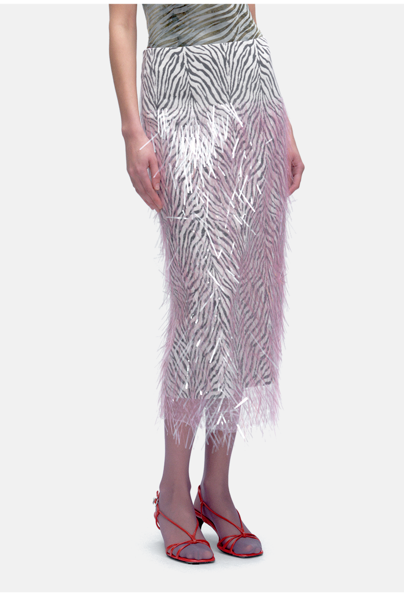 Zebra-Print Fringe Sequin H-Line Silhouette