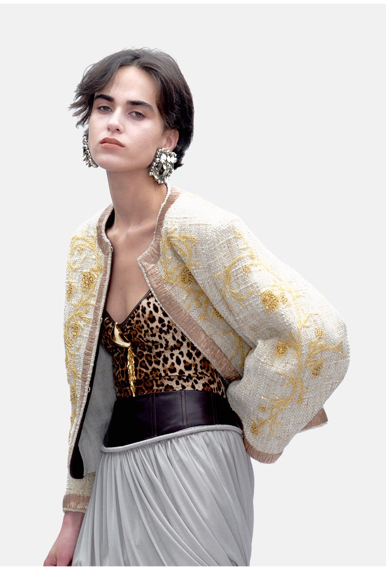 Beige Handmade Embroidered Beaded Slim Fit Short Jacket