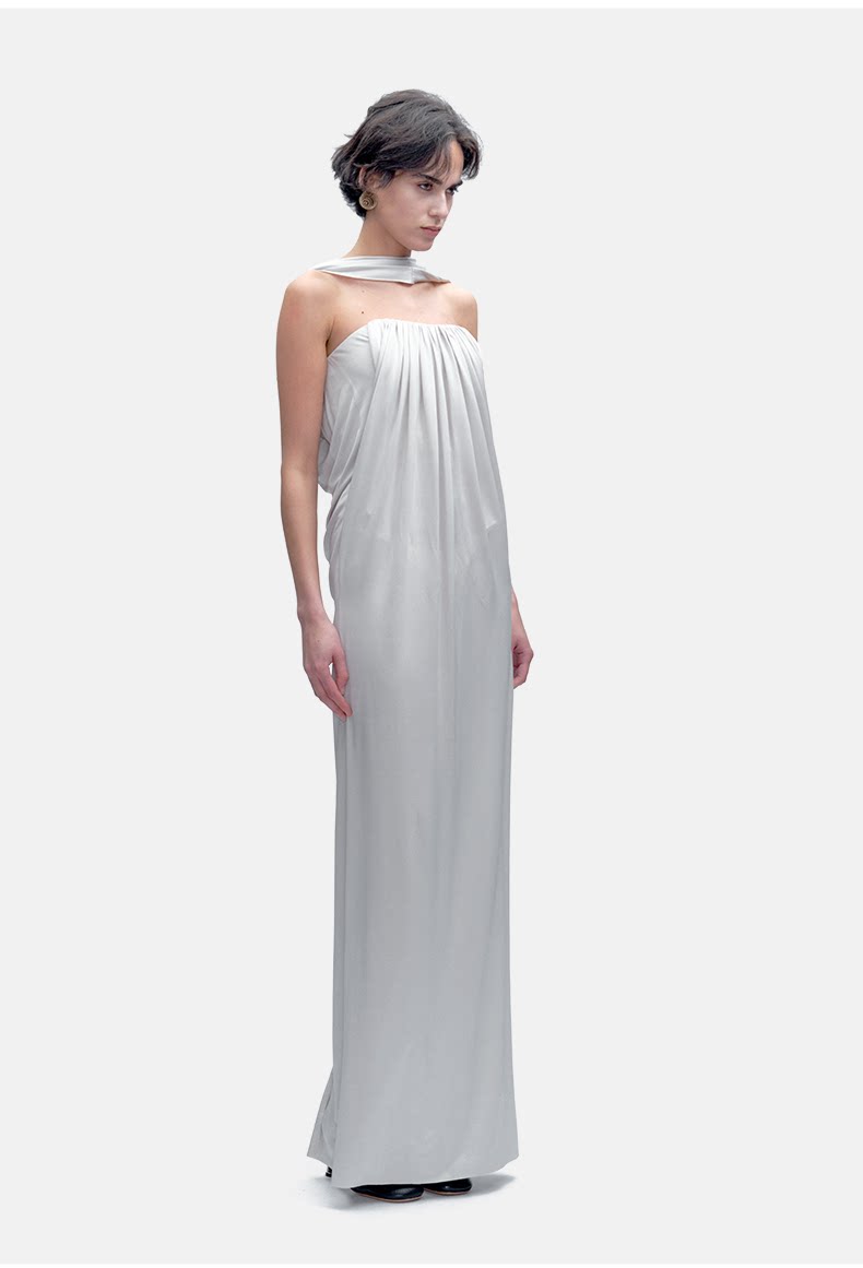 Zebra Print Embroidery Halter Open Back Dress High Sense White Gray Women Long Dress