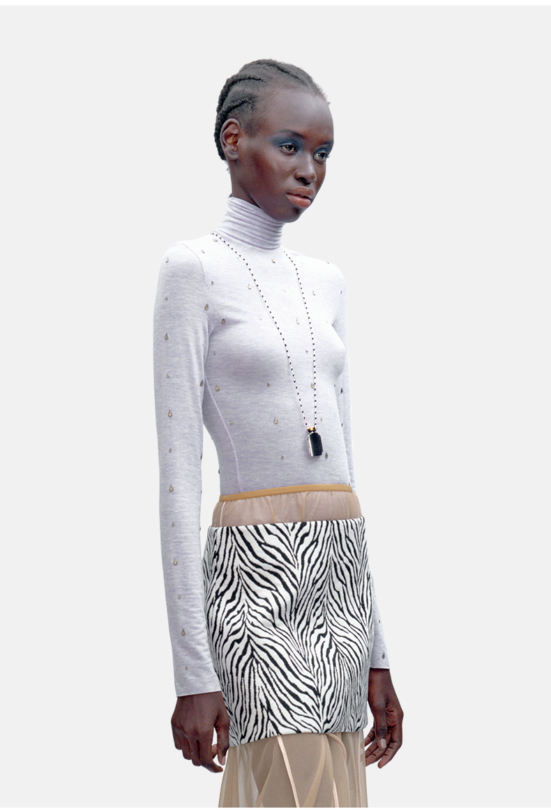Rhinestone-Embellished Wool-Blend Thermal Turtleneck (Slim Fit, Long Sleeves)
