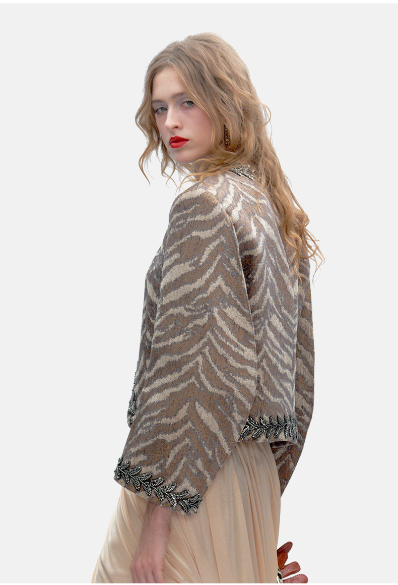Zebra Embroidered Beaded Short Jacket (Unisex)
