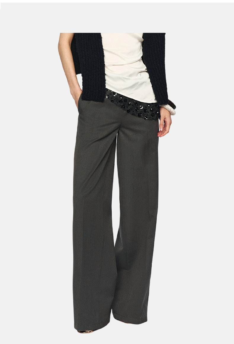 Minimalist Gray One-Seam Trousers with Gold Buttons