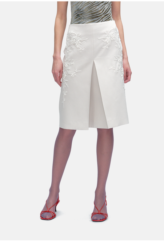 Hand-Embroidered Floral Slit