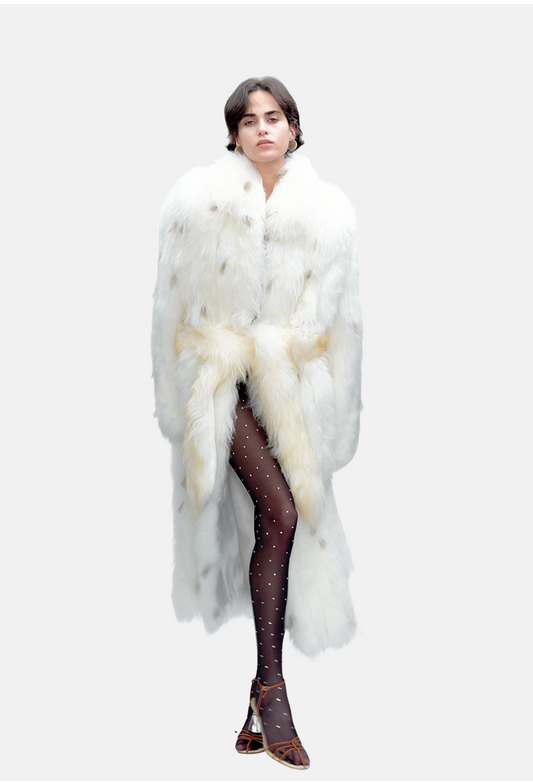 Sheepskin Fur White Spot Long Hair Long Fur Coat