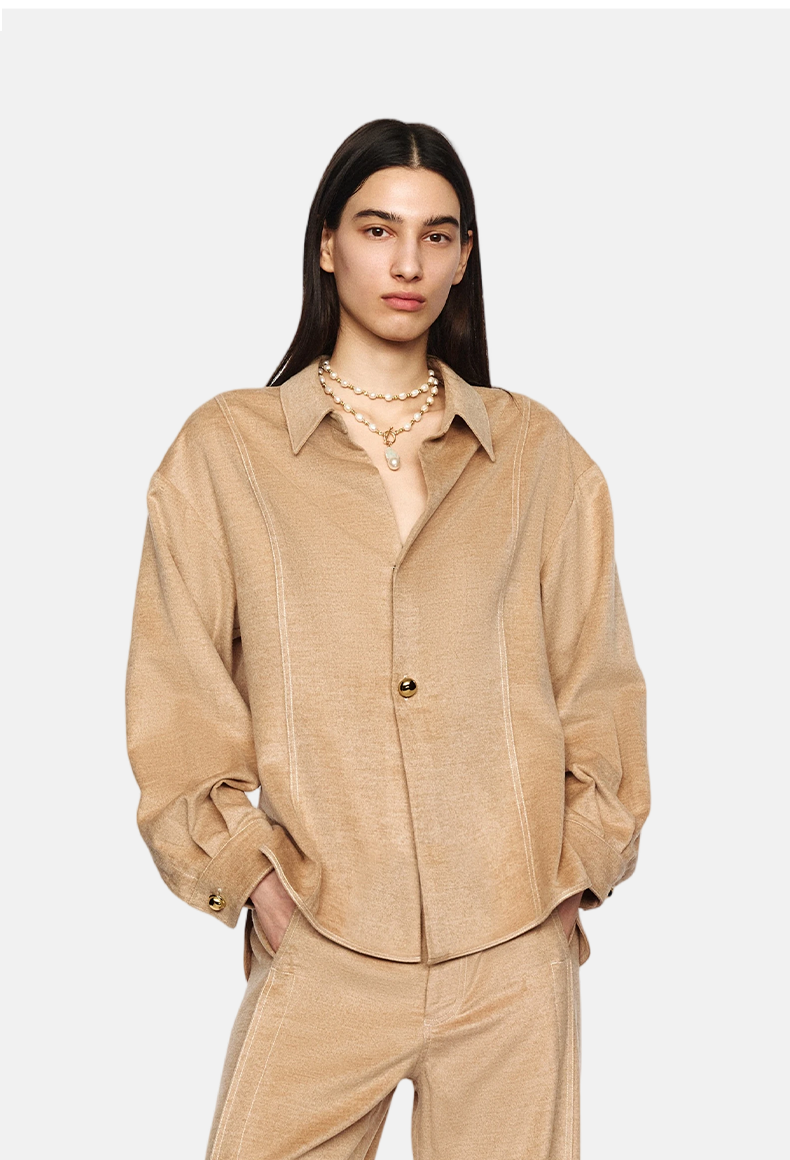 Camel Structured Wool Shirt