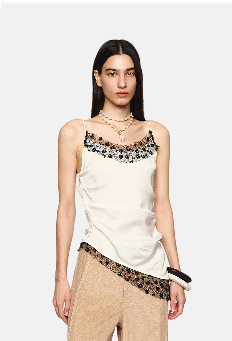 New Year Capsule Collection Draped Peplum White Lace Camisole Two-Piece Set