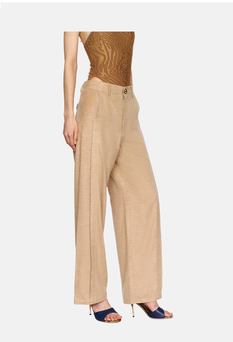 Textured Khaki Camel Wool Trousers