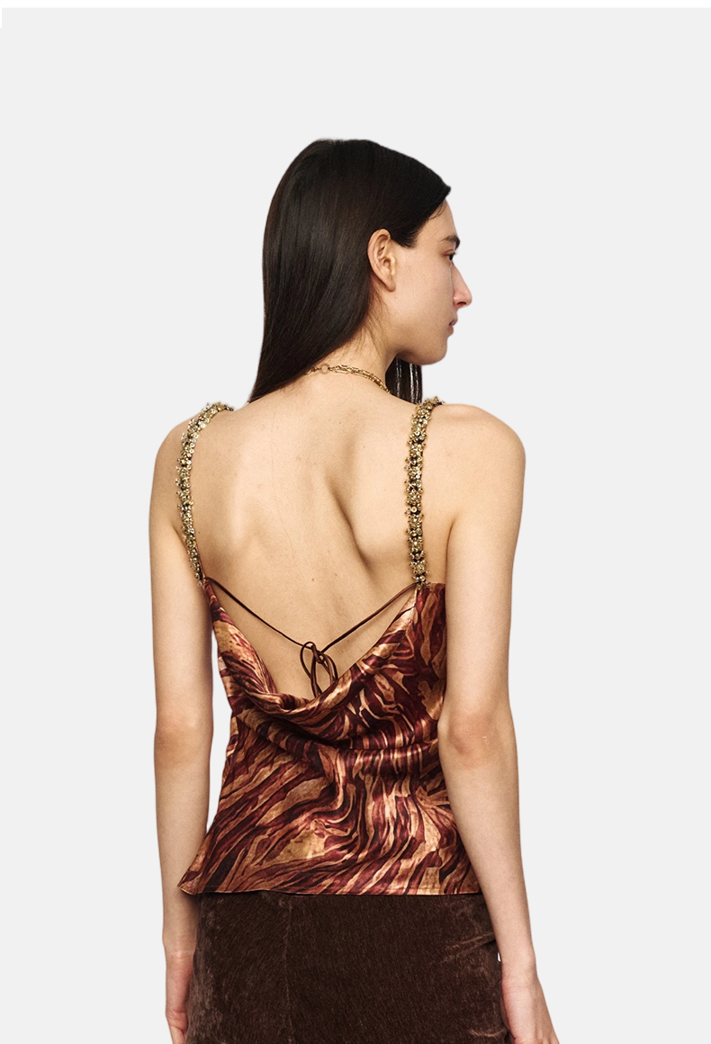 Amber Brown Zebra Print Beaded Camisole - Women's Tank Top