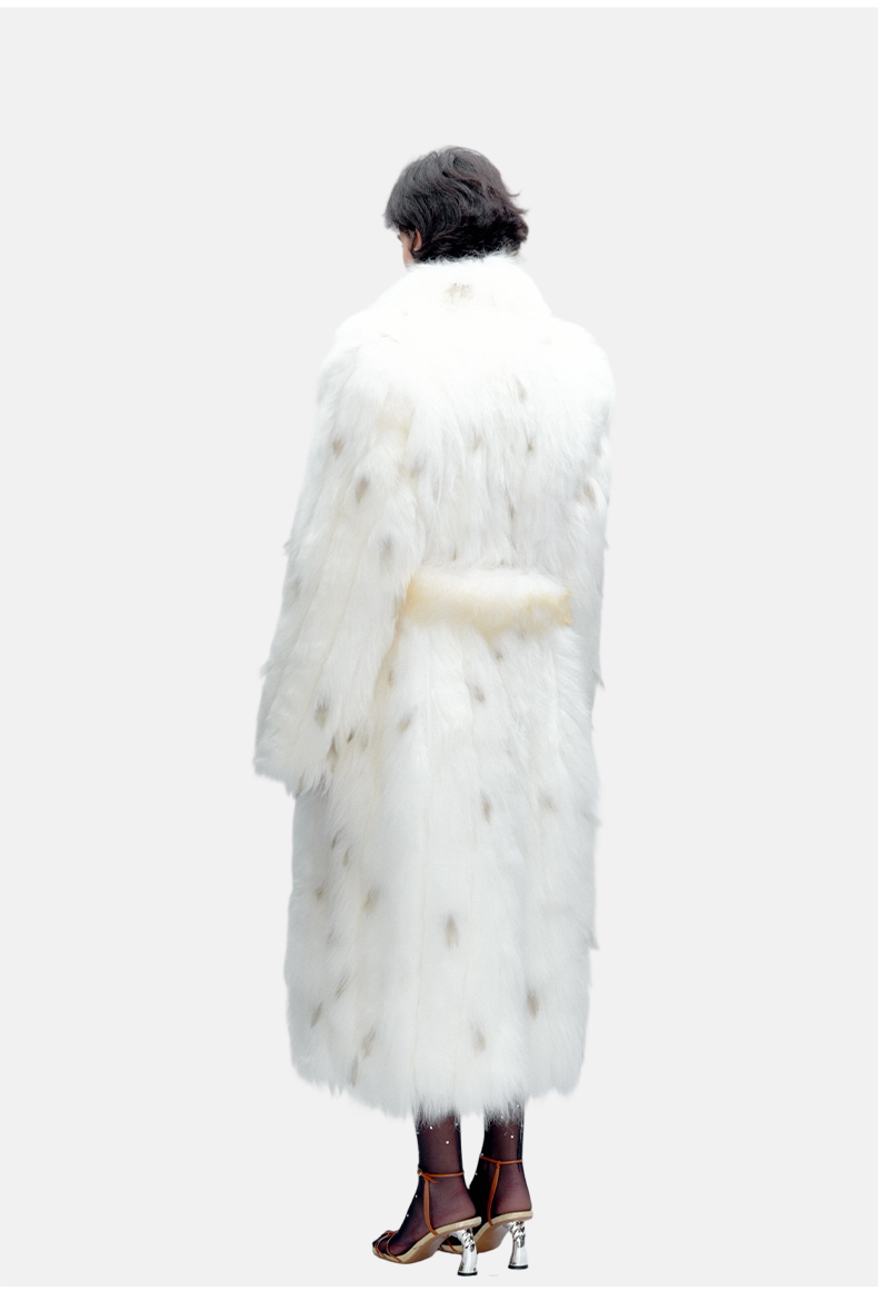 Sheepskin Fur White Spot Long Hair Long Fur Coat