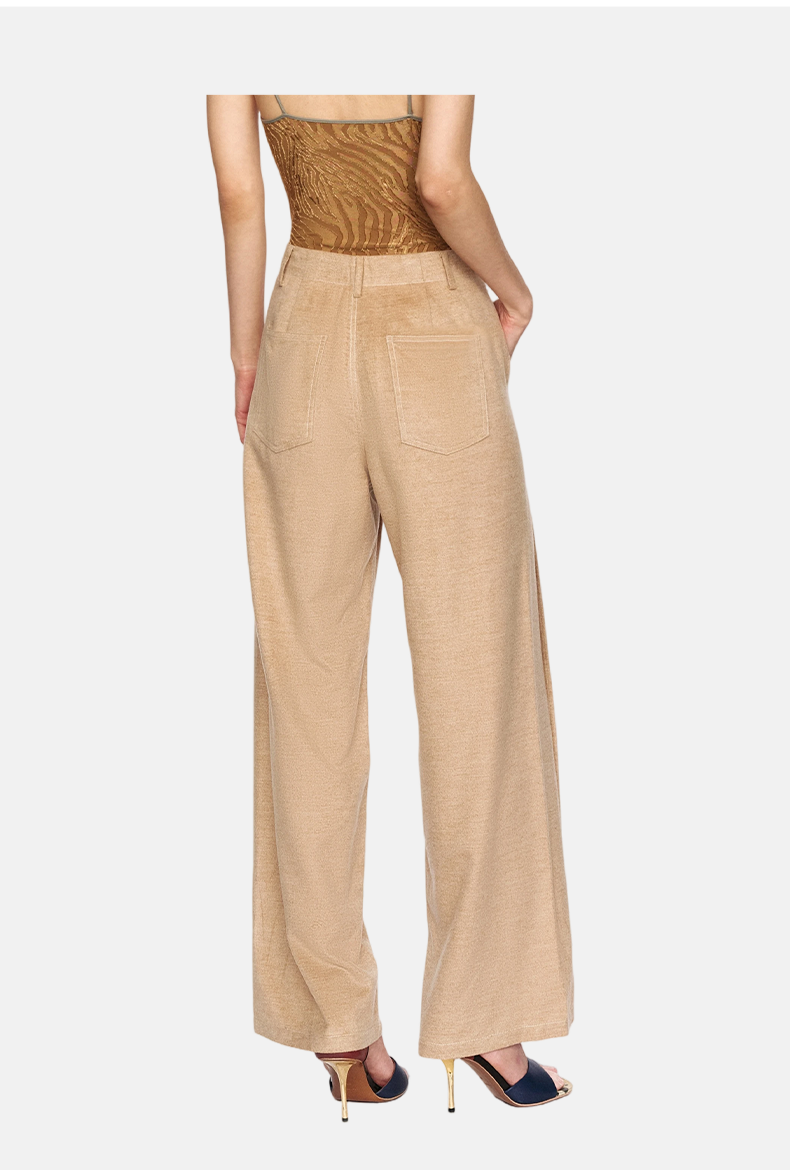 Textured Khaki Camel Wool Trousers