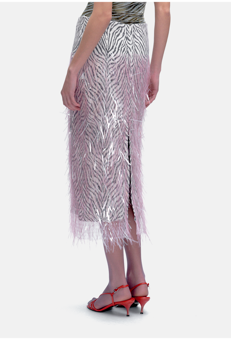 Zebra-Print Fringe Sequin H-Line Silhouette