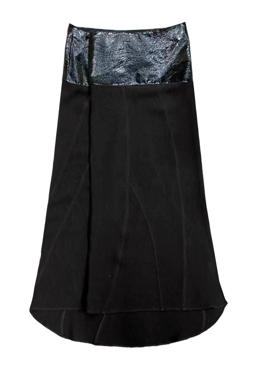 Black Leather Patchwork Skirt