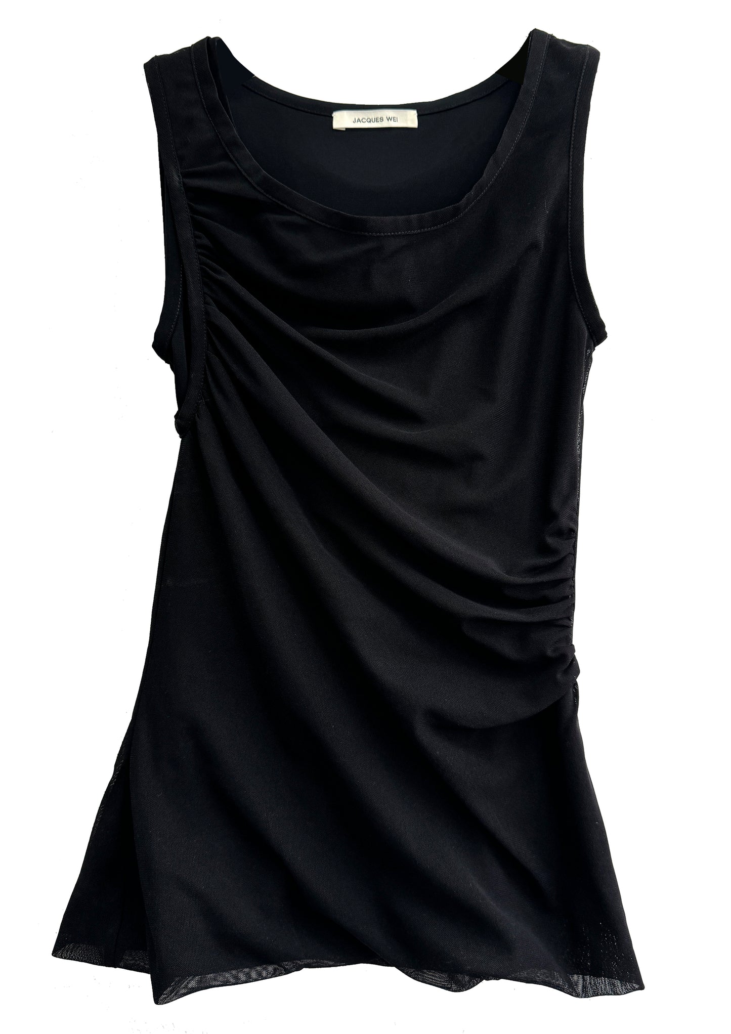 Black Ruched Layered Mesh Camisole