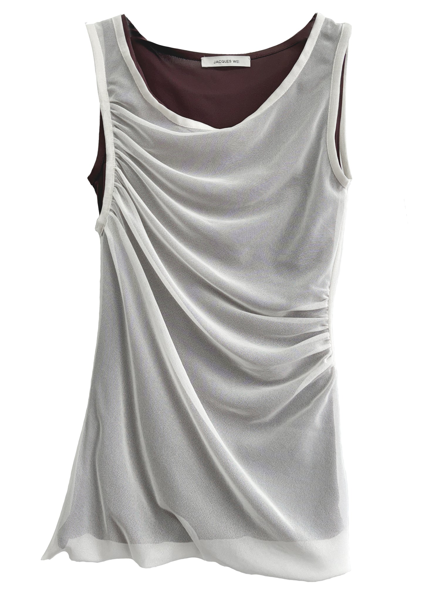 White Lined Burgundy Ruched Camisole