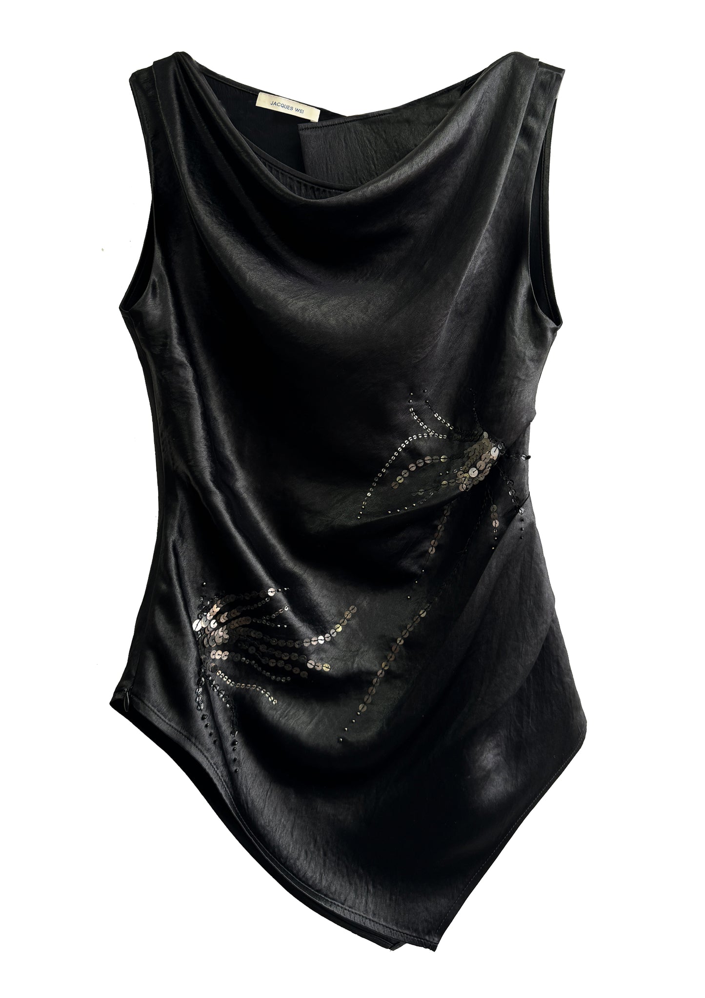 Black Sequin Asymmetrical Ruched Camisole