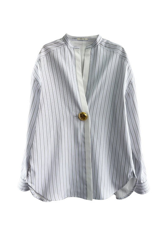 White Single-button Striped Shirt