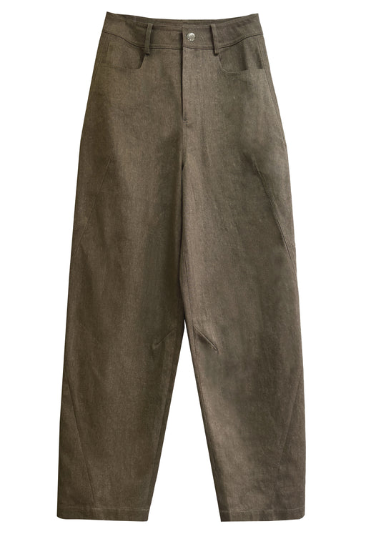 Khaki High-Waisted Wide-Leg Pants