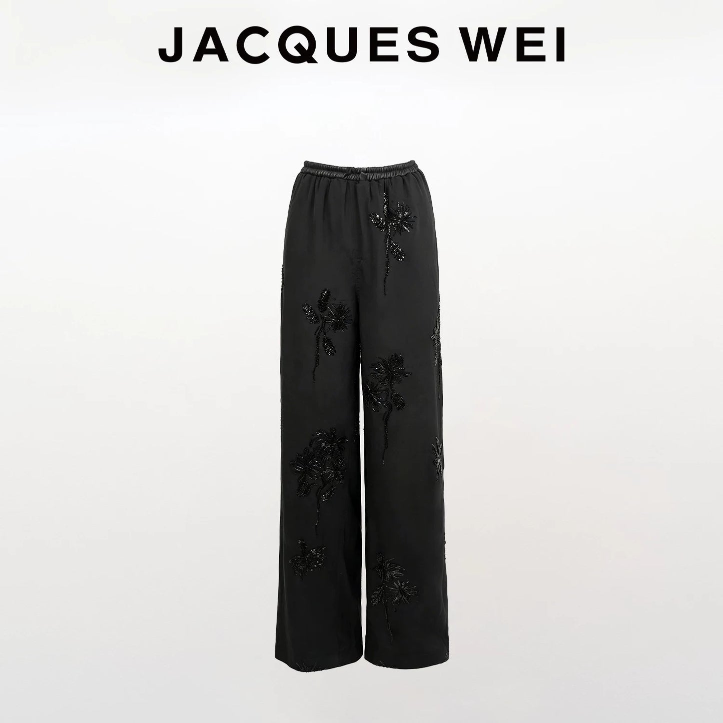 Black Floral Embroidered Tailored Trousers