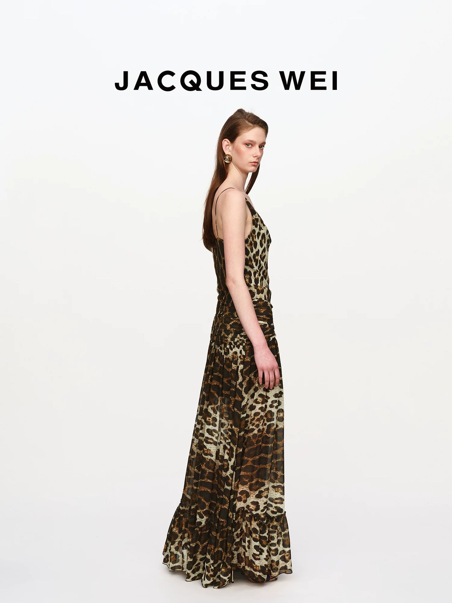 Leopard Print Ruched-Waist Sheer Suspender Dress